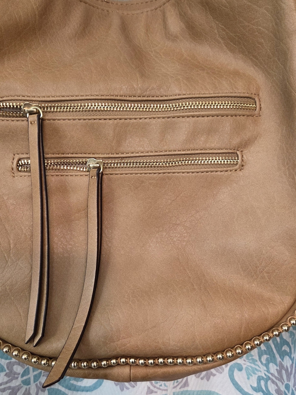 Max Studio Tan Leather Shoulder Bag with Gold Hardware
